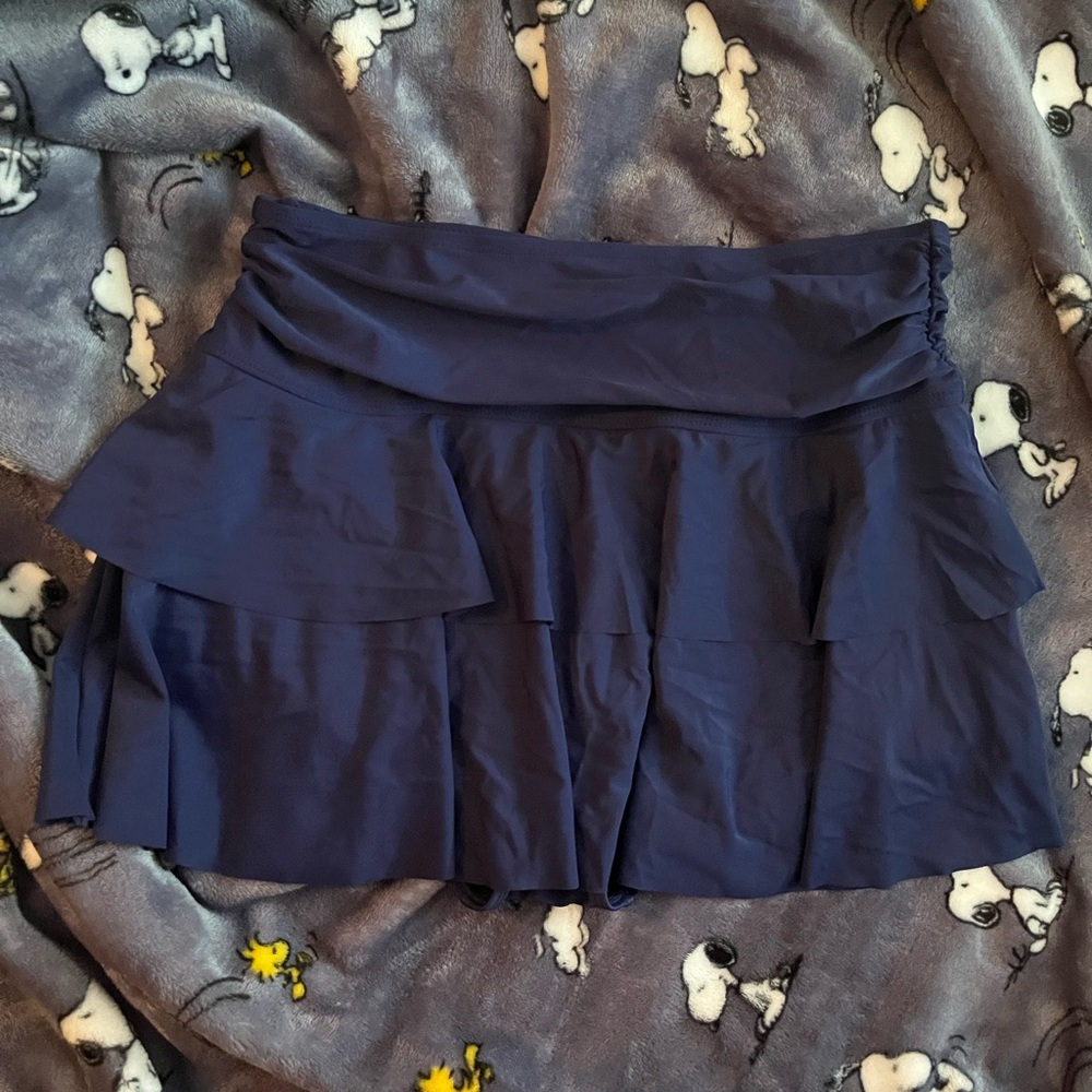 Blue Mini Skater Skirt with Ruffled Tiers